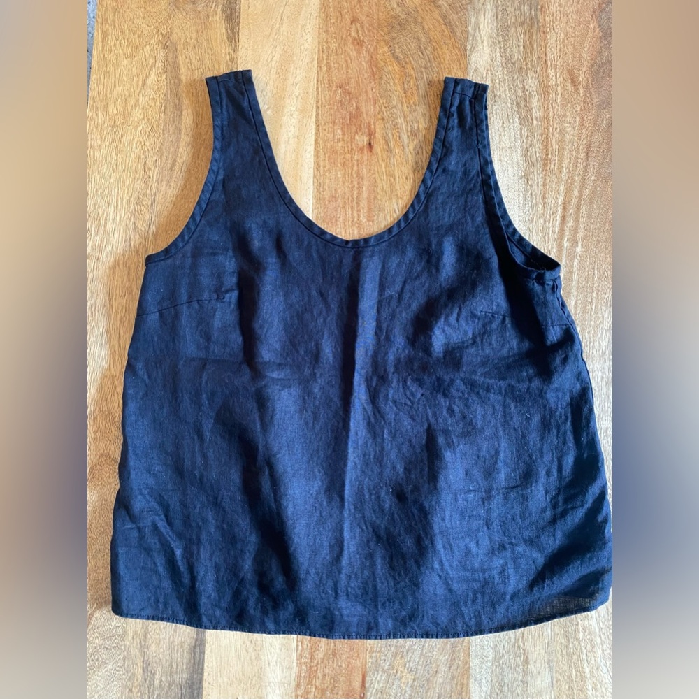 Everlane Black Linen Scoop Neck Tank Top